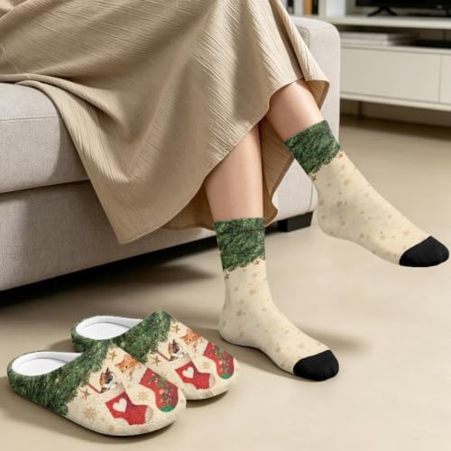 House Slipper and Socks Set for Women Warm Comfy Fuzzy Slipper with Crew Socks Plush Fuzzy Slippers for Indoor - Image 4