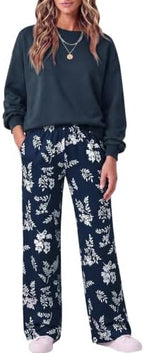 Two Piece Lounge Sets for Women Wide Leg Pant Matching Sets with Pockets - Image 2