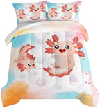 HOSIMA Kids Bedding Set, Cartoon Axolotl Comforter Full with 2 Pillowcase, Kawaii Decor by HOSIMA