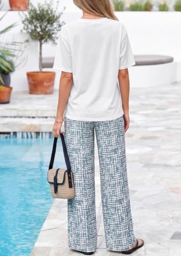 PRETTYGARDEN Women‘s Summer 2 Piece Sets Short Sleeve Tops Beach Boho Pants - Image 3