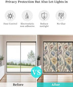 Window Privacy Film Frosted, Vintage Garden Flower Static Cling Door Window Covering, Rustic Floral Leaf Pastoral Beige UV Blocking Windows Film for Office, Hotel, Bedroom, 29.5 x 78.7 Inches - Image 6