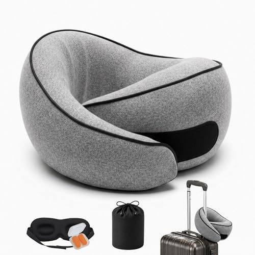 Ergonomic Travel Pillow, Memory Foam Airplane Neck Pillow with 360° Ergonomic Design, Suitable for Different Sleeping Positions, Airplane Pillows for Long Flights, Train & Car Rides, Washable Cover by HLXGinseng