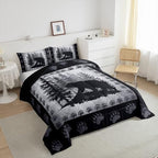 Rustic Bear Kids Comforter Set Toddler Size,Wild Animal Pine Trees Retro Bedding Set for Boys Men,Grid Plaid Hunt Cabin Decor Quilt Set Bear Paw Print Polyester Duvet Set with 1 Pillowcase, Gray - Image 3