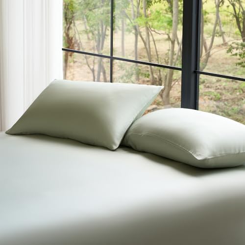 DOZ Pillowcase Set, 100% Viscose derived from Bamboo, Organically Grown, Buttery Soft, Silky, Breathable, Cooling, Oeko-TEX, High GSM, 2-Pack, Envelope Closure (King, Sage) by DOZ