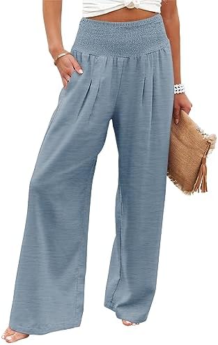 Angerella Womens Elastic High Waisted Palazzo Pants Casual Wide Leg Long Lounge Pant Trousers with Pocket by Angerella