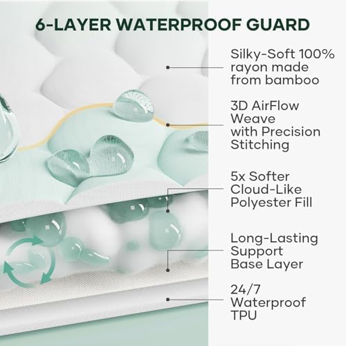 OhGeni Waterproof Mattress Protector,Full Size Soft Bamboo Viscose Top Layer Pad,3D-Air Fabric Cooling Breathable Fitted Sheets,Washable Bed Cover for Colchon Doble Noiseless Over 99 Count Hex Bumps - Image 3
