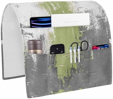 Sofa Armrest Organizer Bedside Caddy, Sage Green Cement Gray Non Slip Couch Remote Control Holder for Recliner, Modern Abstract Art Green Armchair Caddy with Pocket for Magazine, Phone, 19.7"x35" by Unknown