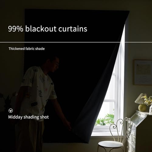 AJAZZ Self Adhesive Curtains 100% Blackout Shades Window Cover Sticky Curtain Portable Easy Open Black Out Curtains for Bedroom Living Room No Drilling (Black, 59" W x 63" L 1 Panel) - Image 4