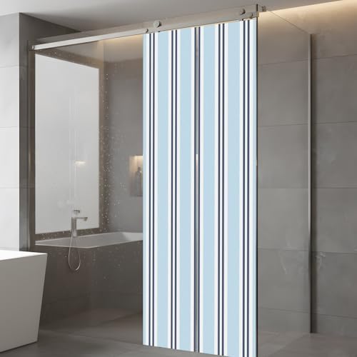 Window Privacy Film Frosted, Light Blue Striped Static Cling Door Window Covering, Minimalist Vertical Stripes UV Blocking Windows Film for Office, Hotel, Bedroom, 29.5 x 78.7 Inches - Image 5