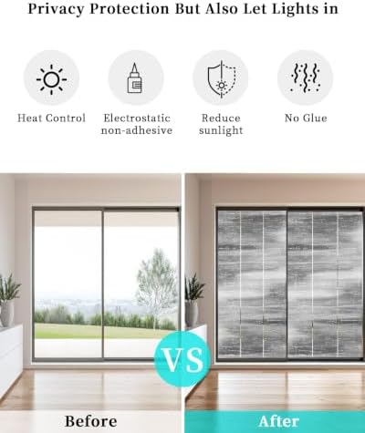 Window Privacy Film Frosted, Grey Ombre Static Cling Door Window Covering, Vintage Minimalist Gradient Abstract Texture UV Blocking Windows Film for Office, Hotel, Bedroom, 29.5 x 78.7 Inches - Image 6