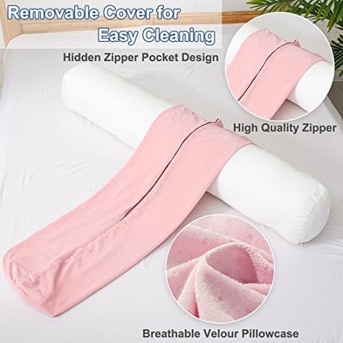 1 MIDDLE ONE Body Pillow for Adults, Bolster Pillow with Removable Velour Cover, Long Round Roll Cylinder Pillow for Bed, 47" x 7.87", Pink - Image 4