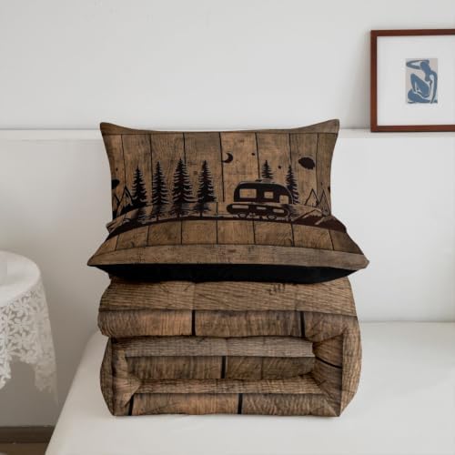Erosebridal Camping Cabin Queen Comforter Set Rustic Camo Rv Bedding Set Camouflage Camper Car Comforter for Kids Boys Girls Woodland Mountain Pine Trees Quilt Duvet - Image 7