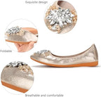KUNWFNIX Women Ballet Flats Rhinestone Wedding Ballerina Shoes Foldable Sparkly Comfort Slip on Flat Shoes - Image 3