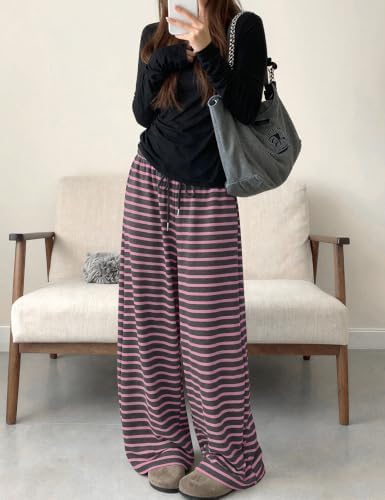 TARSE Women's Striped Barrel Pants Wide Leg Lounge Pants - Image 4