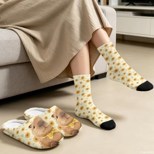 Womens Fuzzy Slipper with Socks Warm Cozy House Slipper and Socks Set Plush Winter Shoes for Indoor - Image 4