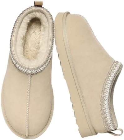 Litfun Women's Genuine Suede Fur Lined Slippers Fuzzy Winter House Shoes by Enjoyacomfortablelife