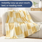Beige Checkered Blanket Kids Size - Flannel Fleece Luxury Kids Blanket - Image 4