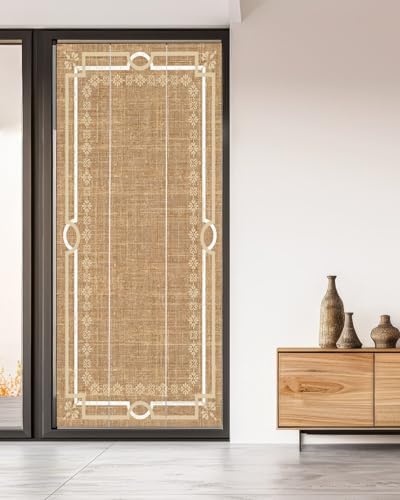 Window Privacy Film Frosted, Taupe Gray Botanical Non-Adhesive Static Cling Window Tint, Vintage Florals Geometric Minimalist Insulated Windows Frosted Films for Living Room, 35.4 x 78.7 Inches - Image 5