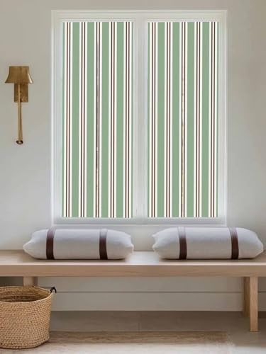 Window Privacy Film Frosted, Green Brown Striped Reusable Static Cling Window Tints, Modern Farmhouse Vertical Stripes Heat Control Windows Films for Offices, Balcony, 29.5 x 118 Inches - Image 5