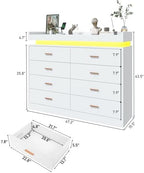 jiteentarou 8 Drawer Dresser with Charging Station and LED Lights, Modern Chest of Drawers with Power Outlet, Organizer Cabinet for Bedroom, Living Room, White - Image 2