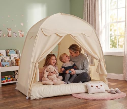 Akiky Large Teepee Tent for Kids with Lights Portable Bed Canopy Tent Foldable Teepee Canopy Playhouse Inside Canopy Bed for Playroom(Natural) - Image 7