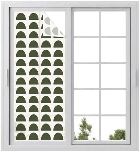 Window Privacy Film Frosted, Forest Green Boho Static Cling Door Window Covering, Middle Century Geometric Abstract Art UV Blocking Windows Film for Office, Hotel, Bedroom, 29.5 x 78.7 Inches by Unknown