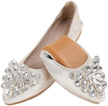 Flats Shoes for Women Rhinestone Wedding Ballerina Shoes Foldable Sparkly Comfort Slip on Flat Dressy Flats by ZQKSEOHS