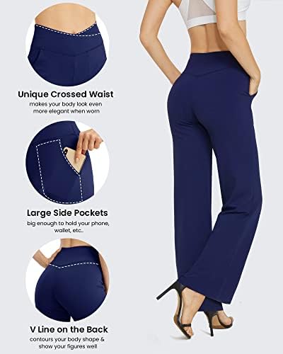 G4Free EverGoing Wide Leg Yoga Pants for Women Crossover Waist with Pockets - Image 4