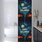 Window Privacy Film Frosted, Halloween Reusable Static Cling Window Tints, Blue Spooky Pumpkin Ghost Moonlight Castle Heat Control Windows Films for Offices, Balcony, 29.5 x 118 Inches - Image 3