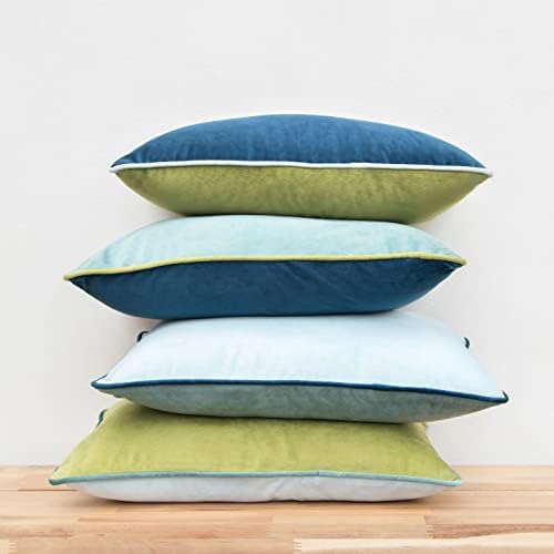 MONDAY MOOSE Decorative Throw Pillow Covers Cushion Cases, Set of 4 Soft Velvet Modern Double-Sided Designs, Mix and Match for Home Decor, Pillow Inserts Not Included (12x20 inch, Green/Blue) - Image 3