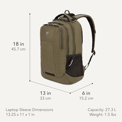 SwissGear 5505 Cecil 16” Laptop Backpack Olive – Daily Laptop Bag with Gear Attachment Options – Multiple Organizer Pockets & Padded Shoulder Straps - Image 2