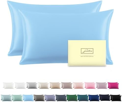 Suatien Mulberry Silk Pillow Cases 2 Pack King Size, Sky Blue by Suatien