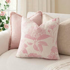 Foindtower Set of 2 Linen Floral Throw Pillow Covers Neutral Vintage Print Decorative Cozy Cushion Covers Farmhouse Boho Home Decor for Sofa Chair Couch Bedroom Living Room,24×24 Inch,Light Pink - Image 4