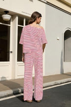 Ythomm Striped Pajama Sets Womens Two Piece Lounge Outfits Short Sleeve Off Shoulder Shirts Drawstring Pants Matching Pj Sets - Image 3