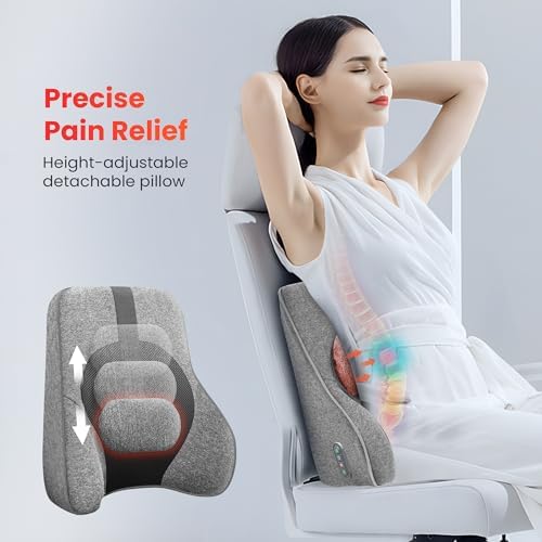 COMFIER Lumbar Support Pillow for Office Chair with 4 Shiatsu Massage Heads & Heat, Memory Foam Back Support for Computer Gaming Chair - Dark Gray - Image 5