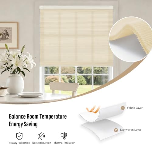 AOSKY No Drill Cordless Light Filtering Cellular Shade 36" W x 64" H Beige - Image 5