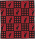 Christmas Deer Red Black Plaid Flannel Fleece Throw Blanket - Image 2
