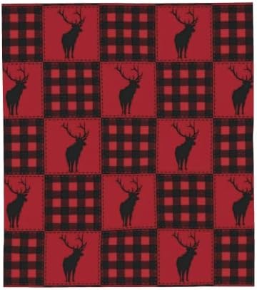 Christmas Deer Red Black Plaid Flannel Fleece Throw Blanket - Image 2