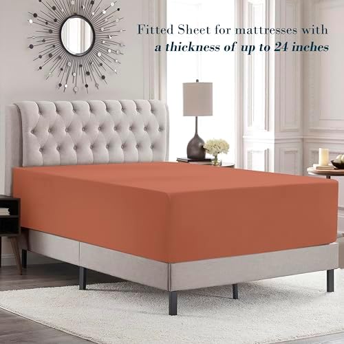 Mocassi Cal King Size 4-Piece Bed Sheet Set - 1800 Premium Hotel Quality Microfiber 18-24 Inches Extra Deep Pocket Fitted Sheet- Luxury Soft, Breathable, Wrinkle, and Fade Resistant, Coral - Image 3