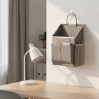 predolo Wall-Mounted Hanging Storage Organizer Compact Hanging Storage Organizer with Metal Hook Sturdy Bedside Pocket for Study Areas, Bunk Beds, Cream - Image 5