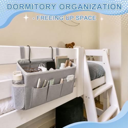 Domensi 2 Pcs Hanging Bedside Storage Caddy Bags with Pockets, Floating Bedside Shelf Wall Mount Organizer, College Dorm Essentials for Headboards Bunk Beds Book Phone Holder - Image 5