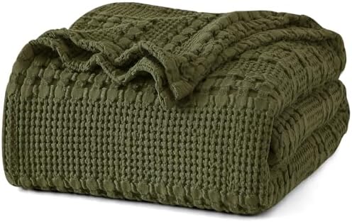 PHF Lightweight 100% Cotton Waffle Blanket for Bed, Twin XL, Capulet Olive by PHF