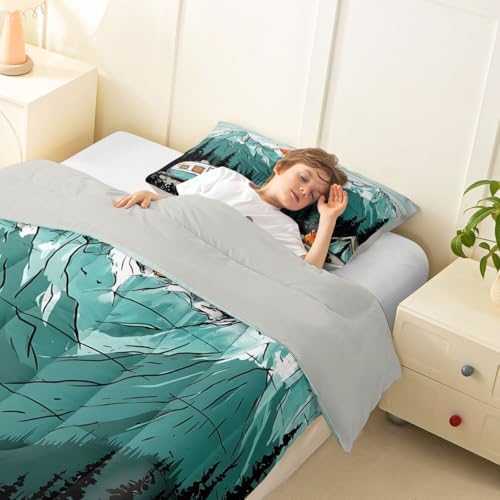Erosebridal RV Camper Full Bedding Set for Kids, Rustic Camping Themed Bed Comforter Sets for Girls Boys Teen, Mountain Cabin Forest Quilt Duvet Set, Outdoor Travel Trailer Room Decor - Image 7