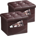 Bsketa Storage Ottoman Bench, 16" Folding Leather Foot Rest, Brown 2 Pack by Bsketa