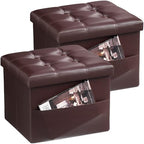 Bsketa Storage Ottoman Bench, 16" Folding Leather Foot Rest, Brown 2 Pack by Bsketa