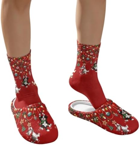 Jeiento Winter Fuzzy Slipper and Crew Socks for Women,Adult Slip-on Close Toe House Slipper,Flat Comfort home Slides - Image 4