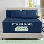 Elegant Comfort Luxury Soft 6-Piece 1500 Premium Hotel Quality Bed Sheet Set with Extra Deep Pockets 18-24 Inch, Wrinkle Free, Storage Pockets, Extra Deep Pocket 6PC Sheets, Cal King, Navy Blue - Image 4