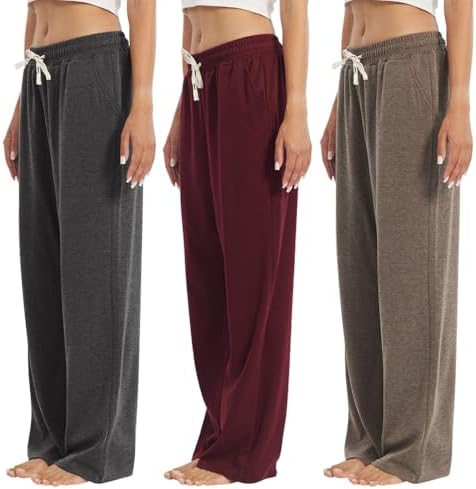 3-Pack Women's Lounge Pants, Wide Leg Sweatpants with Pockets by OAKVON