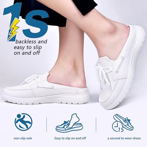 Buyrew Mules for Women with Arch Support - Lightweight Washed Cotton Sneaker Mules - Breathable Walking Flats, Comfortable Slip On Shoes for Business Casual, Office, Travel - Image 3