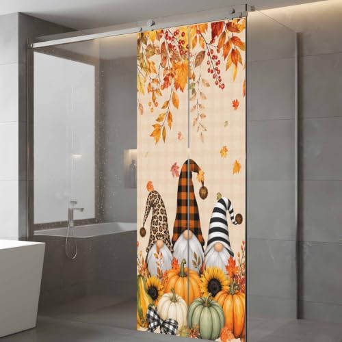 Window Privacy Film Frosted, Thanksgiving Fall Static Cling Door Window Covering, Gnomes Pumpkin Flower Maple Leaf Plaid UV Blocking Windows Film for Office, Hotel, Bedroom, 29.5 x 78.7 Inches - Image 5